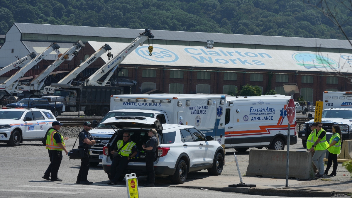 Emergency crew gather after an explosion at the Clairton Coke Works, a US Steel coking plant, on Monday in Clairton, Penn. AP Emergency crew gather after an explosion at the Clairton Coke Works, a US Steel coking plant, on Monday in Clairton, Penn. AP