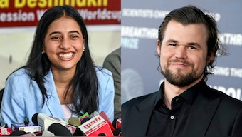 Divya Deshmukh wants to play Magnus Carlsen to improve her game. Images: PTI
