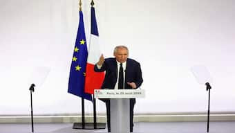 French Prime Minister Francois Bayrou delivers a speech during a press conference about his 2026 budget in Paris, France, on Monday. Reuters 