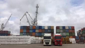 Trucks are parked at a container terminal at the port of Astrakhan, Russia, May 17, 2016. (Photo: Svetlana Burmistrova/Reuters)