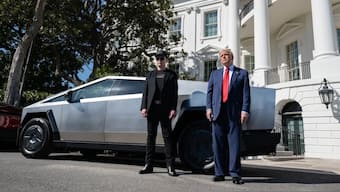 US President Donald Trump and Tesla-owner Elon Musk stand in front of a Tesla Cybertruck at the White House. (Photo: White House)