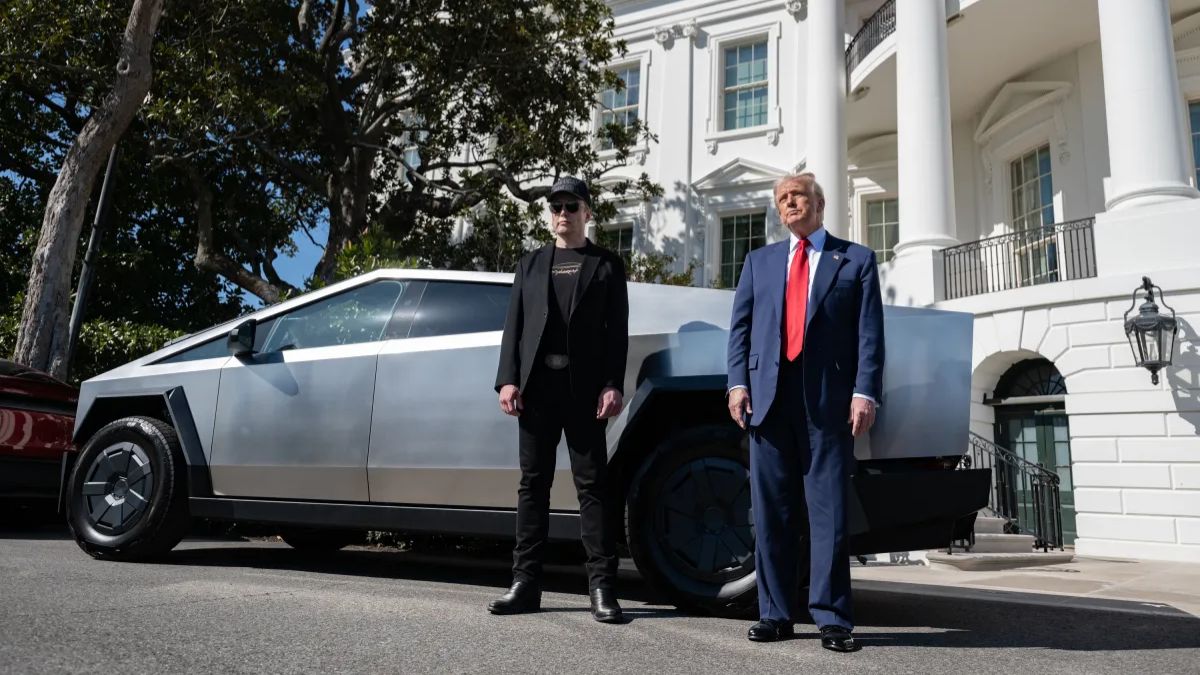 US President Donald Trump and Tesla-owner Elon Musk stand in front of a Tesla Cybertruck at the White House. (Photo: White House) US President Donald Trump and Tesla-owner Elon Musk stand in front of a Tesla Cybertruck at the White House. (Photo: White House)