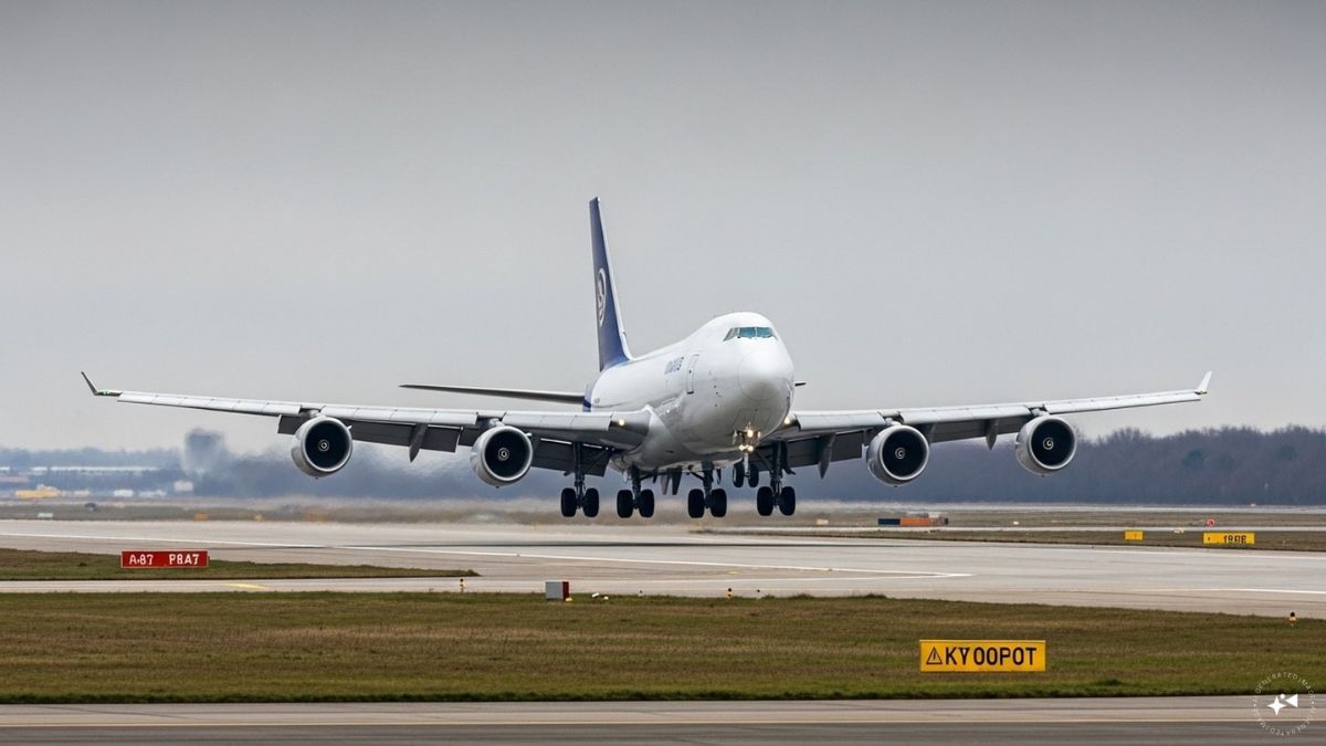 An AI-generated representative image of a cargo aeroplane landing at an airport. An AI-generated representative image of a cargo aeroplane landing at an airport.