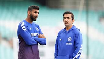 India pacer Jasprit Bumrah and head coach Gautam Gambhir at a training session ahead of the fifth Test against England at The Oval. AP