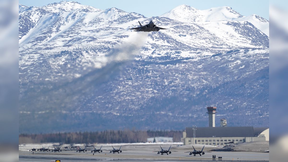 US Air Force F-22 Raptor fighters participate in a close formation taxi, known as an Elephant Walk during the two-week Polar Force exercise at Joint Base Elmendorf-Richardson, Alaska, US, March 26, 2019. File Image/US Air Force via Reuters US Air Force F-22 Raptor fighters participate in a close formation taxi, known as an Elephant Walk during the two-week Polar Force exercise at Joint Base Elmendorf-Richardson, Alaska, US, March 26, 2019. File Image/US Air Force via Reuters