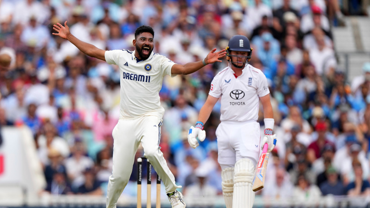 India pacer Mohammed Siraj moved to the top of the wicket-takers' list for the ongoing series after dismissing England captain Ollie Pope on Day 4 of the fifth Test at The Oval. Reuters India pacer Mohammed Siraj moved to the top of the wicket-takers' list for the ongoing series after dismissing England captain Ollie Pope on Day 4 of the fifth Test at The Oval. Reuters