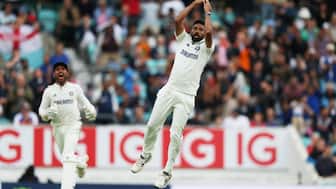 Mohammed Siraj celebrates after dismissing Gus Atkinson to seal India's series-leveling six-run victory over England in the fifth Test at The Oval. Reuters