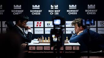 R Praggnanandhaa defeated Magnus Carlsen for first time in Classical at Norway Chess 2024. Image: Norway Chess  
