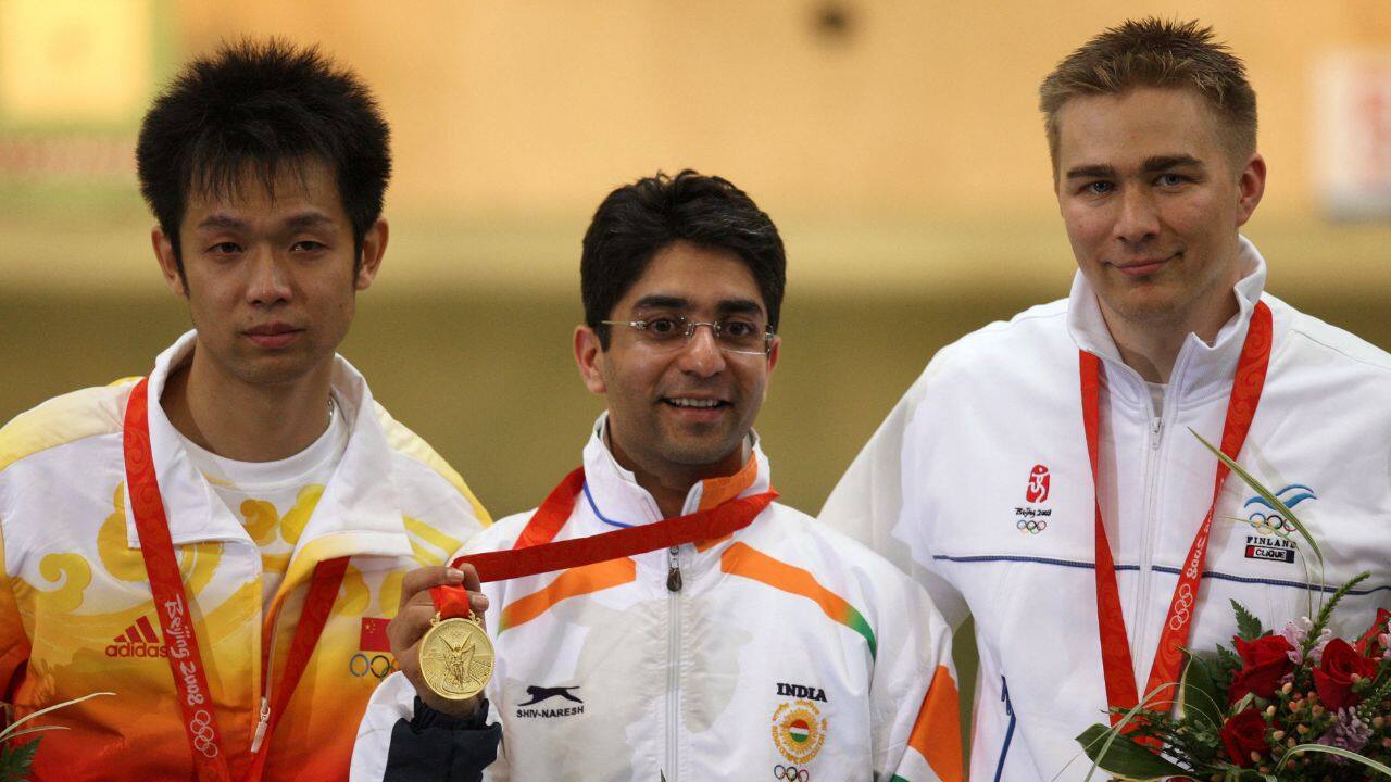 Abhinav Bindra won the gold medal for India in the 10m 10m Air Rifle event at the 2008 Beijing Olympics. Image: AFP