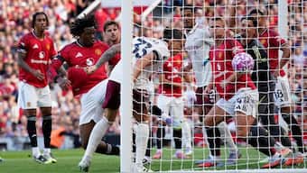 Arsenal's Riccardo Calafiori scores his sides first goal during the English Premier League soccer match between Manchester United and Arsenal at Old Trafford stadium in Manchester. Image: AP