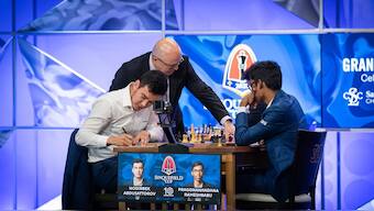 Nodirbek Abdusattorov committed a funny mishap against R Praggnanandhaa. Image: Grand Chess Tour 
