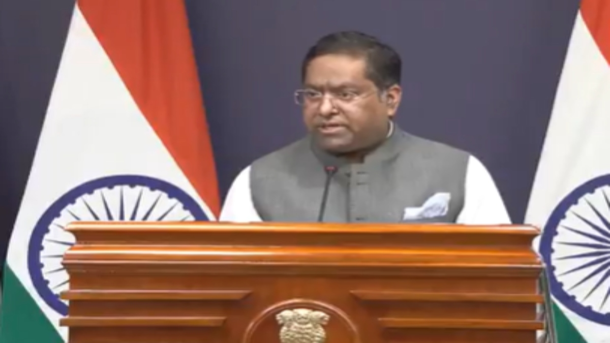 Ministry of External Affairs Spokesperson Randhir Jaiswal during a press briefing. ANI File Ministry of External Affairs Spokesperson Randhir Jaiswal during a press briefing. ANI File