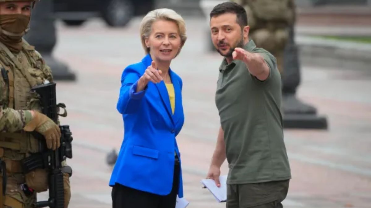 Ukrainian President Volodymyr Zelenskyy, right, and European Commission President Ursula von der Leyen. AP File Ukrainian President Volodymyr Zelenskyy, right, and European Commission President Ursula von der Leyen. AP File