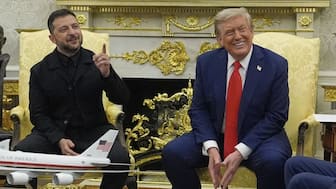 President Donald Trump meets with Ukraine’s President Volodymyr Zelenskyy in the Oval Office at the White House. AP
