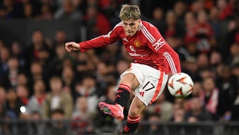 Alejandro Garnacho in action for Manchester United. AFP