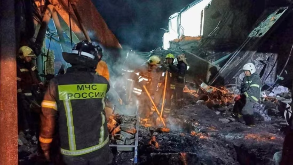Emergency Ministry employees work in the debris of an industrial plant after a fire at the facility in the Shilovsky District, Ryazan region. AP Emergency Ministry employees work in the debris of an industrial plant after a fire at the facility in the Shilovsky District, Ryazan region. AP