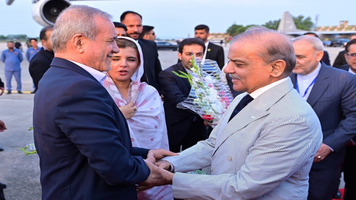 Iraninan president's visit came barely two months after Shehbaz Sharif’s trip to Tehran. Image: X/@SyedaNaqvi50 Iraninan president's visit came barely two months after Shehbaz Sharif’s trip to Tehran. Image: X/@SyedaNaqvi50