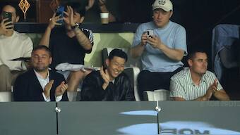 Son Heung-min (bottom row, second from right) attended a Leagues Cup match between LAFC and Tigres UANL on Tuesday. Image: Reuters
