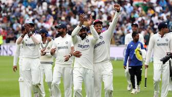 The Indian team celebrates after defeating England by 6 runs at The Oval to level the five-match Test series 2-2. Reuters