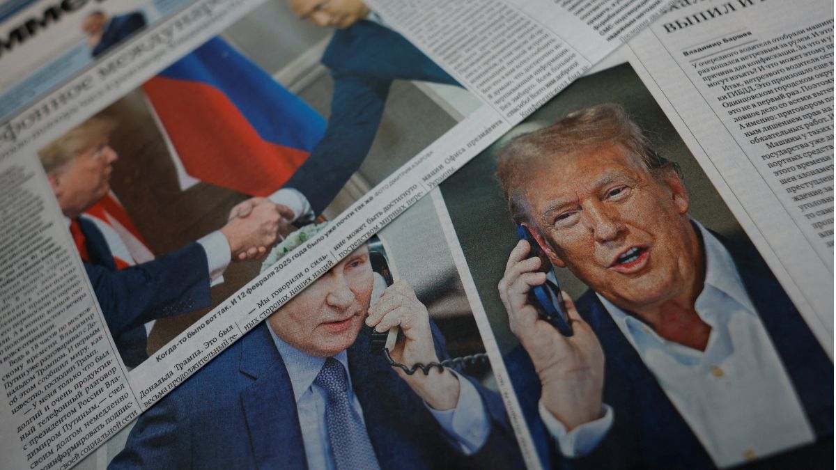 Daily newspapers with covers, dedicated to the recent phone call of Russian President Vladimir Putin and US President Donald Trump, are laid out at a newsstand in a street in Moscow, Russia, February 13, 2025. File Image/Reuters Daily newspapers with covers, dedicated to the recent phone call of Russian President Vladimir Putin and US President Donald Trump, are laid out at a newsstand in a street in Moscow, Russia, February 13, 2025. File Image/Reuters