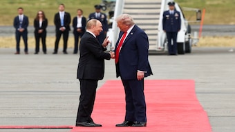 US President Donald Trump shakes hand with Russian President Vladimir Putin, as they meet to negotiate for an end to the war in Ukraine, at Joint Base Elmendorf-Richardson in Anchorage, Alaska, US, on Friday. Reuters