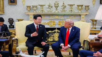 US President Donald Trump meets with South Korean President Lee Jae Myung at the Oval Office, at the White House, in Washington, D.C., US, on Monday. Reuters