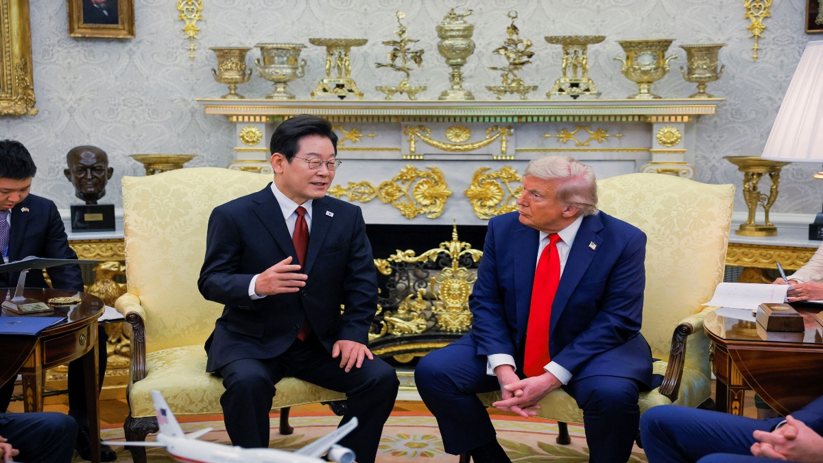 US President Donald Trump meets with South Korean President Lee Jae Myung at the Oval Office, at the White House, in Washington, D.C., US, on Monday. Reuters US President Donald Trump meets with South Korean President Lee Jae Myung at the Oval Office, at the White House, in Washington, D.C., US, on Monday. Reuters