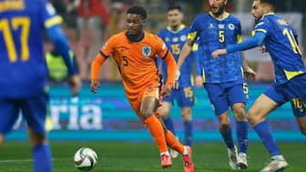 orrel Hato of the Netherlands, centre, is in action during the UEFA Nations League. AP