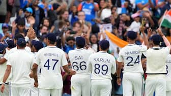 Team India celebrates after winning the Oval Test by 6 runs. AP