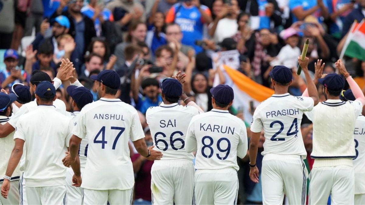 Team India celebrates after winning the Oval Test by 6 runs. AP Team India celebrates after winning the Oval Test by 6 runs. AP
