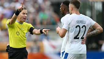 Referee gives a signal to Al Hilal players during a Club World Cup game. AFP