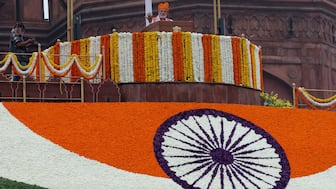 Prime Minister Narendra Modi addresses the nation during Independence Day celebrations at the historic Red Fort in Delhi, August 15, 2025. Reuters