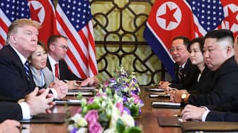 FILE US President Donald Trump (L) and North Korea's leader Kim Jong Un (R) hold a bilateral meeting during the second US-North Korea summit at the Sofitel Legend Metropole hotel in Hanoi on February 28, 2019. AFP