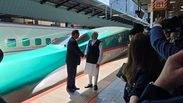 PM Modi, Shigeru Ishiba travel in same car on way to Sendai, observe Alpha-X train | See pics