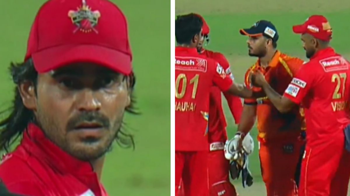 Nitish Rana and Digvesh Rathi embroiled in a fiery altercation. Image: DPL/X Nitish Rana and Digvesh Rathi embroiled in a fiery altercation. Image: DPL/X