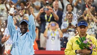 Victoria Mboko celebrates winning WTA Montreal crown, standing next to runner-up Naomi Osaka. Image: Reuters
