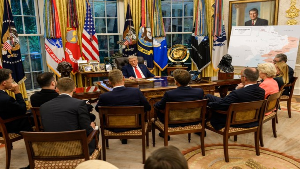 Donald Trump met with European leaders and the Ukrainian president on Monday night. The image was released by the White House. Donald Trump met with European leaders and the Ukrainian president on Monday night. The image was released by the White House.