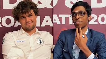 Magnus Carlsen and Praggnanandhaa during Croatia rapid and blitz event. Chess.com 