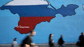 A mural in Moscow shows Crimea painted in the colours of Russia. In 2014, Russia annexed the Crimean Peninsula from Ukraine. File image/Reuters