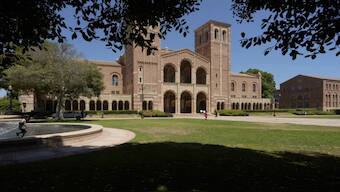 Children play outside Royce Hall at the University of California, Los Angeles, campus in Los Angeles, Aug. 15, 2024. File Image: AP