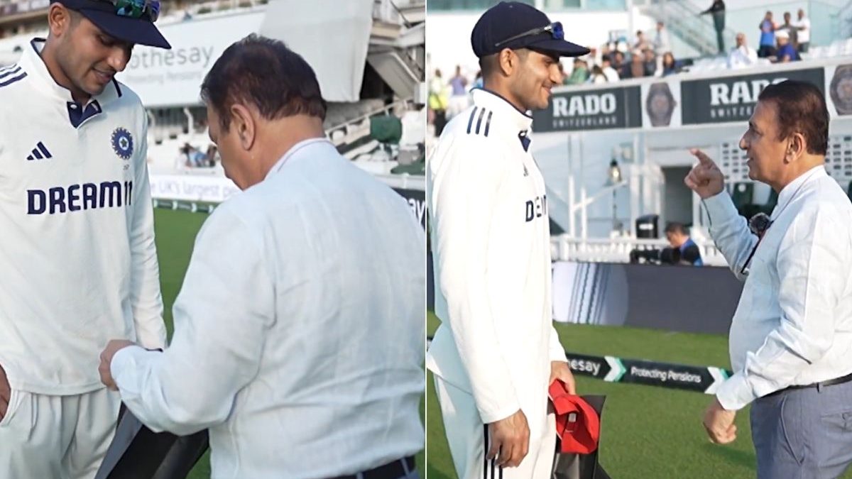 Sunil Gavaskar gifted a cap and a shirt to Shubman Gill for going past his record. Sony Sports Sunil Gavaskar gifted a cap and a shirt to Shubman Gill for going past his record. Sony Sports