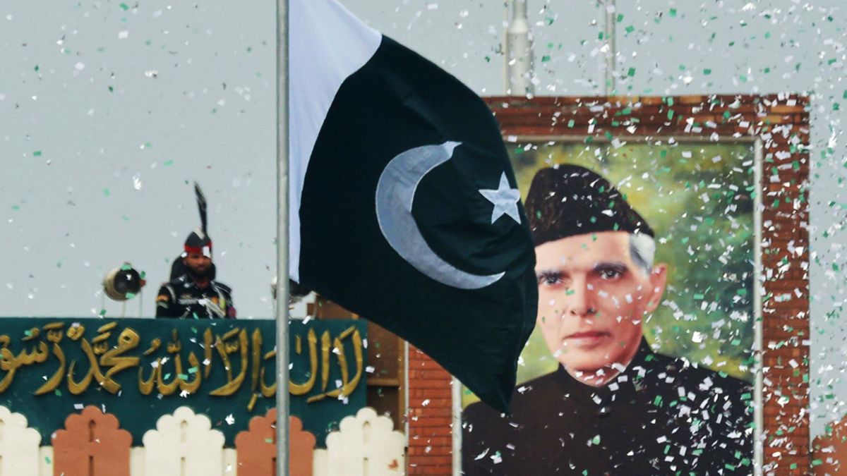 The portrait of Muhammad Ali Jinnah is seen at at the Wagah border post as a Pakistani Ranger (top) unfurls the Pakistani national flag during a ceremony to celebrate Independence Day. File image/AFP The portrait of Muhammad Ali Jinnah is seen at at the Wagah border post as a Pakistani Ranger (top) unfurls the Pakistani national flag during a ceremony to celebrate Independence Day. File image/AFP