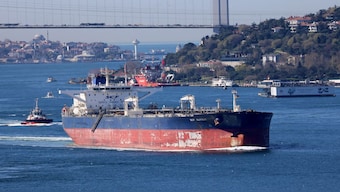 A Russian crude oil tanker transits the Bosphorus in Istanbul. Trump has threatened to raise tariffs on India over its purchase of Russian oil. File image/Reuters