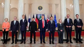 US President Donald Trump, Ukrainian President Volodymyr Zelenskyy with European leaders at the White House for negotiations to end the Russian war in Ukraine. Reuters