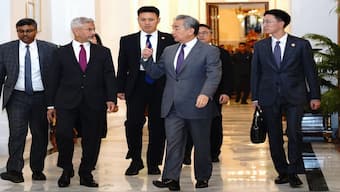 India's External Affairs Minister S Jaishankar with his Chinese counterpart Wang Yi in New Delhi. (Photo: @MEAIndia/X)