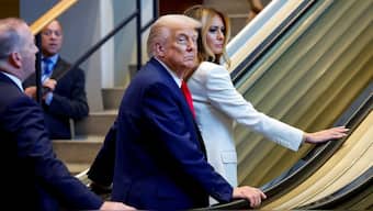 As Trump made his way to deliver his address, the escalator he had just stepped on suddenly stopped. Reuters
