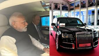 The Aurus Senat carried the two leaders from the summit venue to the hotel where the talks were held. Image: X via @narendramodi/AFP
