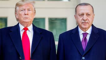 US President Donald Trump  stands with Turkey's President Tayyip Erdogan at the White House in Washington in 2019. Reuters