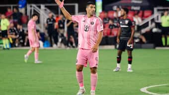 Luis Suarez reacts during a match for Inter Miami. Image: Reuters