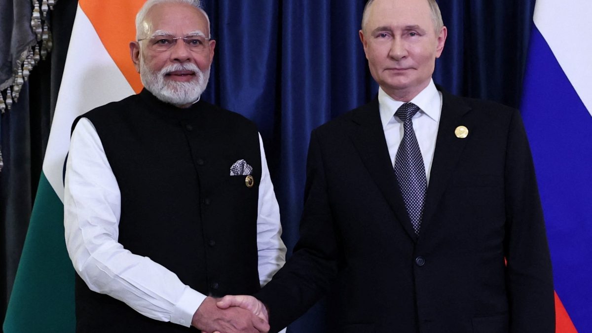Russian President Vladimir Putin and Indian Prime Minister Narendra Modi shake hands during a meeting on the sidelines of the Shanghai Cooperation Organisation (SCO) summit in Tianjin, China. Reuters Russian President Vladimir Putin and Indian Prime Minister Narendra Modi shake hands during a meeting on the sidelines of the Shanghai Cooperation Organisation (SCO) summit in Tianjin, China. Reuters
